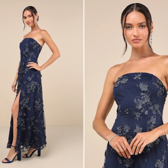 LULUS Prom Wedding Floral Romantic Strapless Sexy Elegant Chic Maxi Dress - Picture 3 of 5